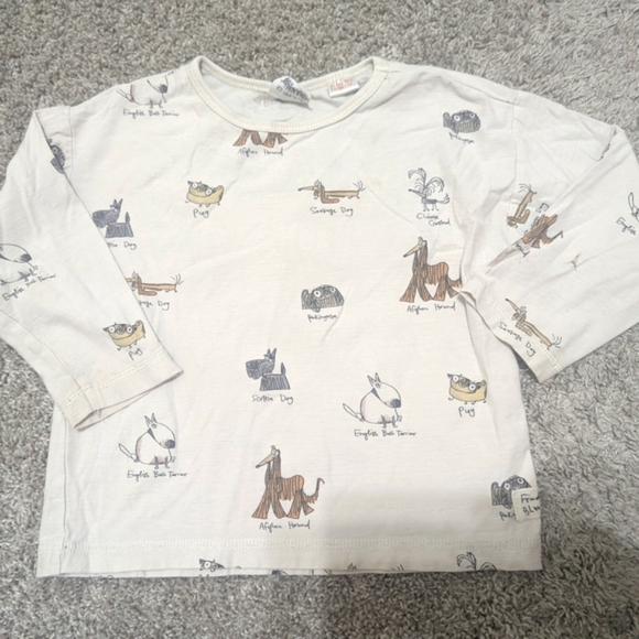 Zara Kids Long Sleeve Tee with Dog Print - Cream - Picture 1 of 5